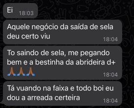 Aluno no WhatsApp: 'Aquele negócio da saída de sela deu certo'