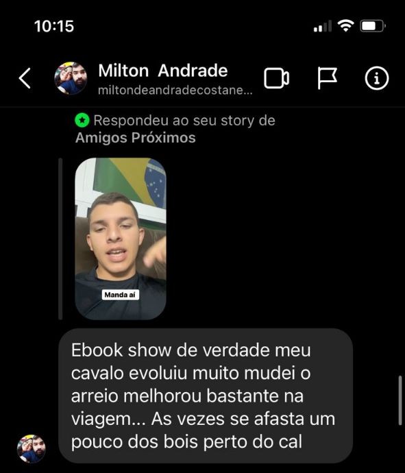 Milton Andrade no direct: 'Meu cavalo evoluiu muito'